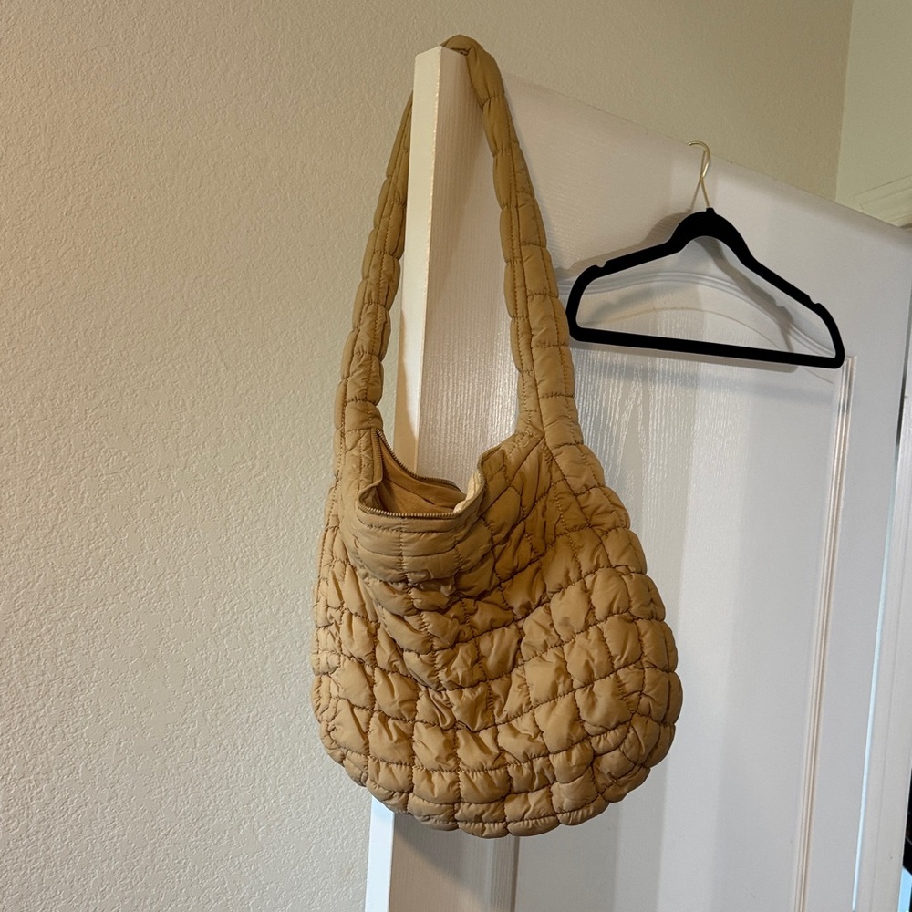 Stylish Tan Quilted Shoulder Bag